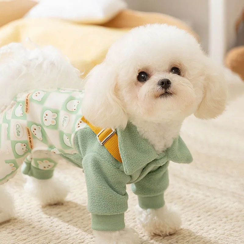 Animal Print Four Legs Dog Clothes Puppy Adjustable Carrier Pants Pet Warm Clothes Bichon Winter Thickened Pullover