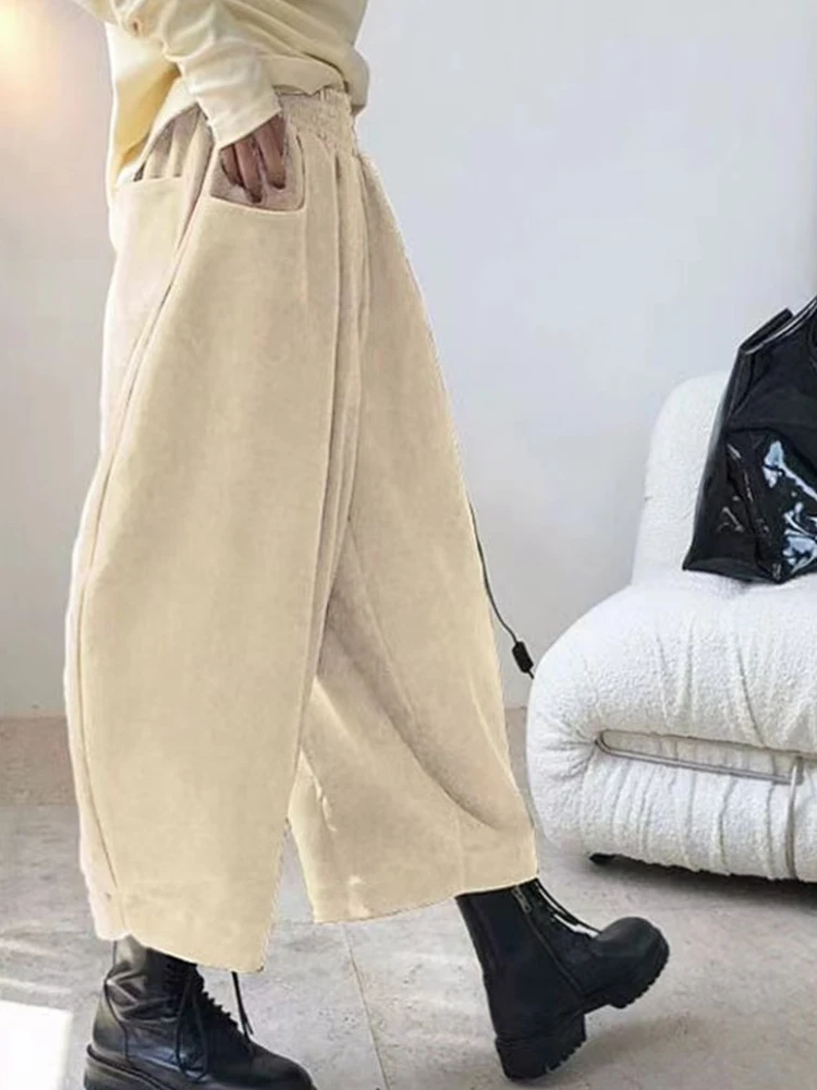 المرأة فضفاضة واسعة الساق الجزرة السراويل مرونة الخصر عادية تسع نقاط الحريم القديمة أبي السراويل الخريف الشتاء التخسيس فضفاضة تناسب #3