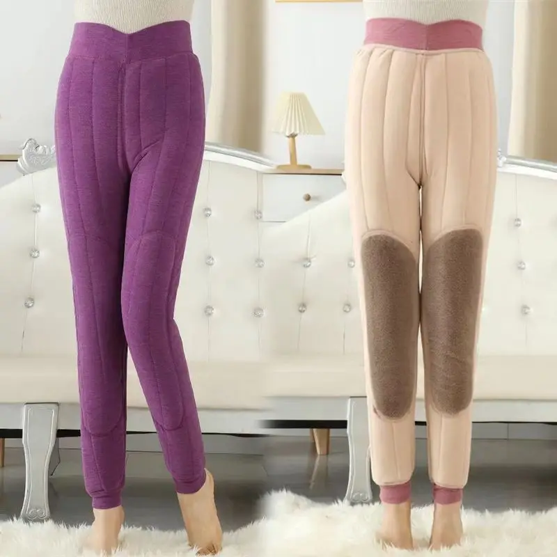 Mittleren Alters Winter Verdickte Hohe Taille Gefüttert Hosen Frauen Hause Bequeme Warme Hosen TT301