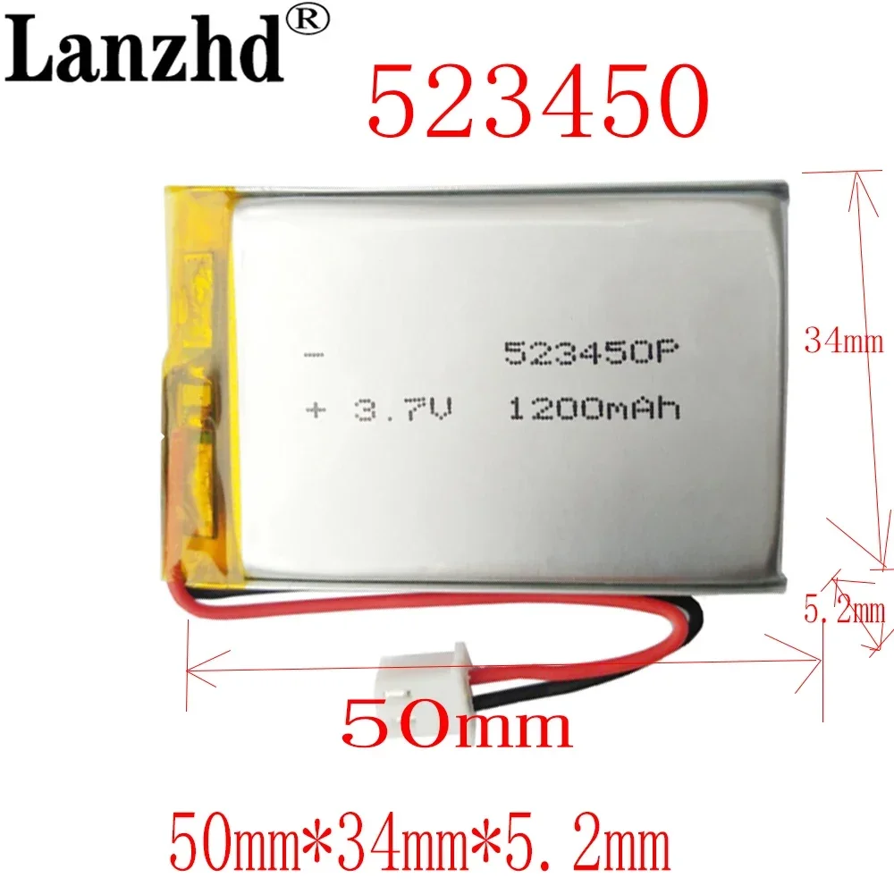 1-12PCS 1200mAh 3.7V 523450 Polymer Lithium Li-ion Battery For wireless helmets GPS Smart Phone DVD MP3 MP4 MP5 Led Lamp column