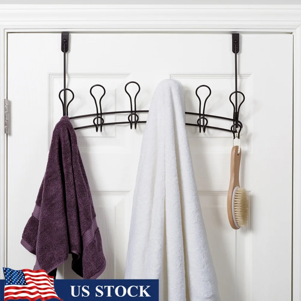 

Over the Door 6 Hook Rack SnugFit No Drill Space Saving Storage System Towels Clothes Belts and Accessories