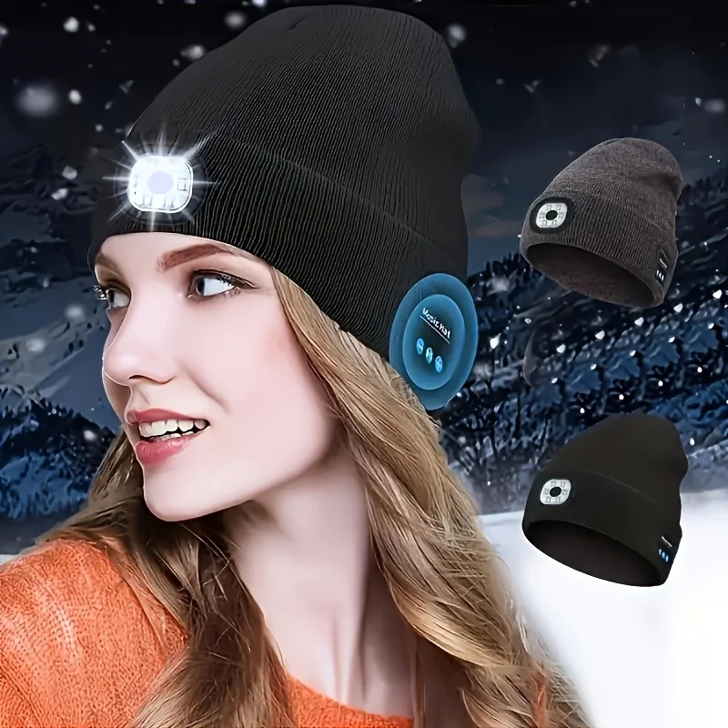 

NEW Music Call Enabled Beanie Rechargeable Bluetooth Led Winter Cap with High Brightness Illumination Wireless Music for Camping