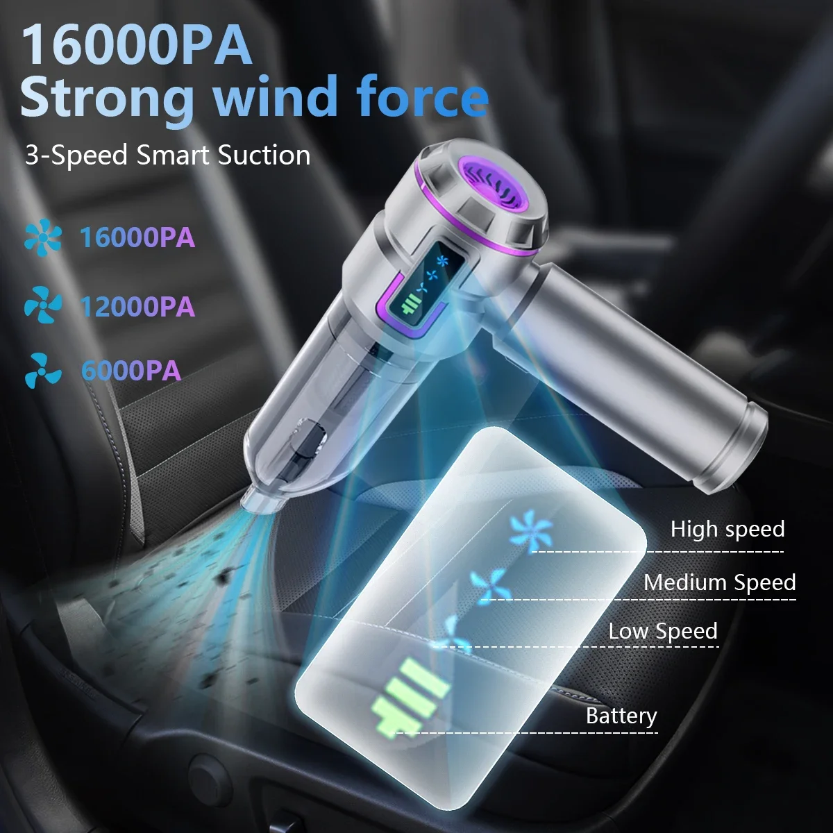 【2025 جديد】مكنسة كهربائية للسيارة لاسلكية قوية محمولة صغيرة محمولة مع شفط قوي لتنظيف المنزل بالسيارة