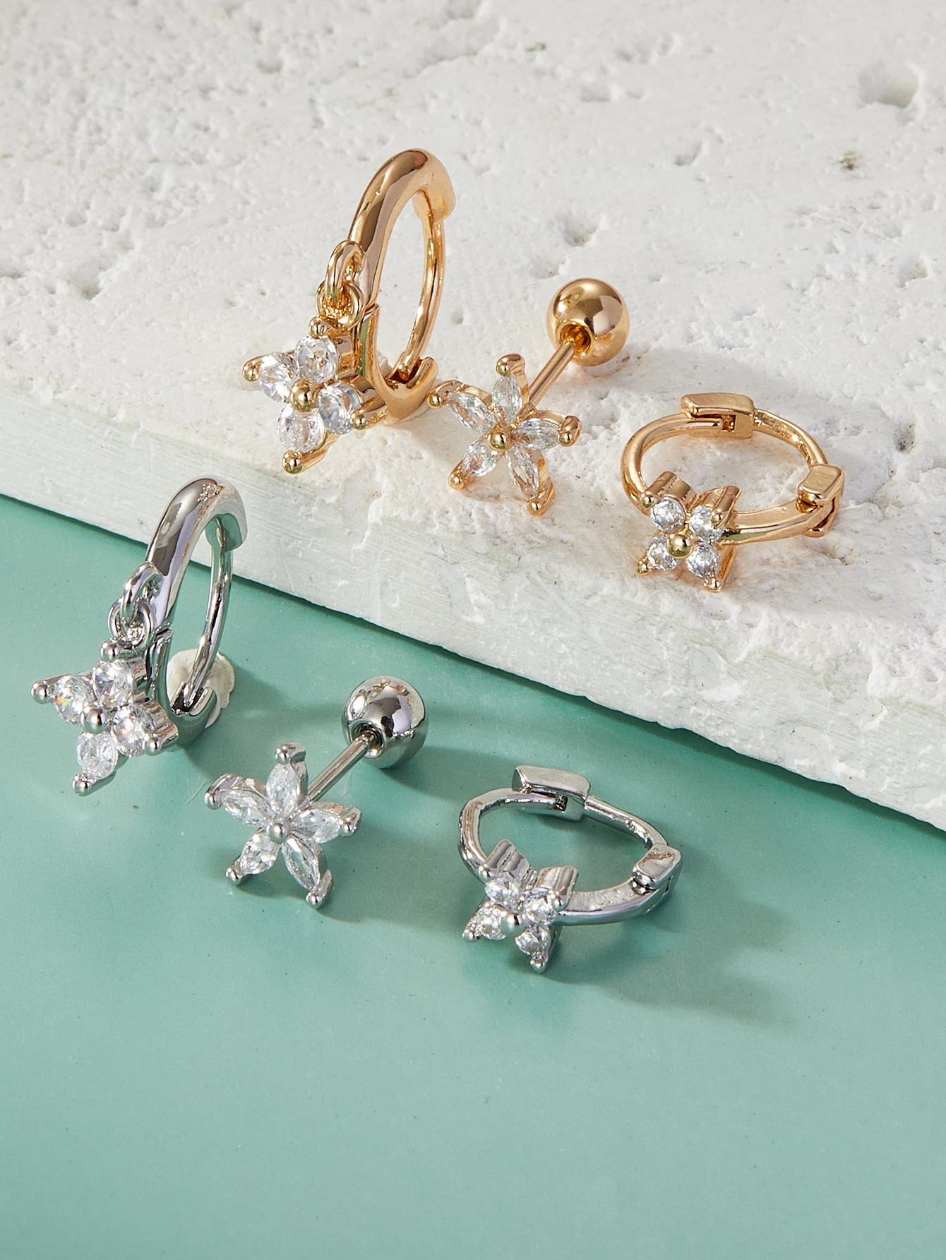 Golden Star Blume Schleife Creolen Set für Frauen Kristall Helix Tragus Knorpel Huggie Ohrringe Piercing Schmuck – Detail 5