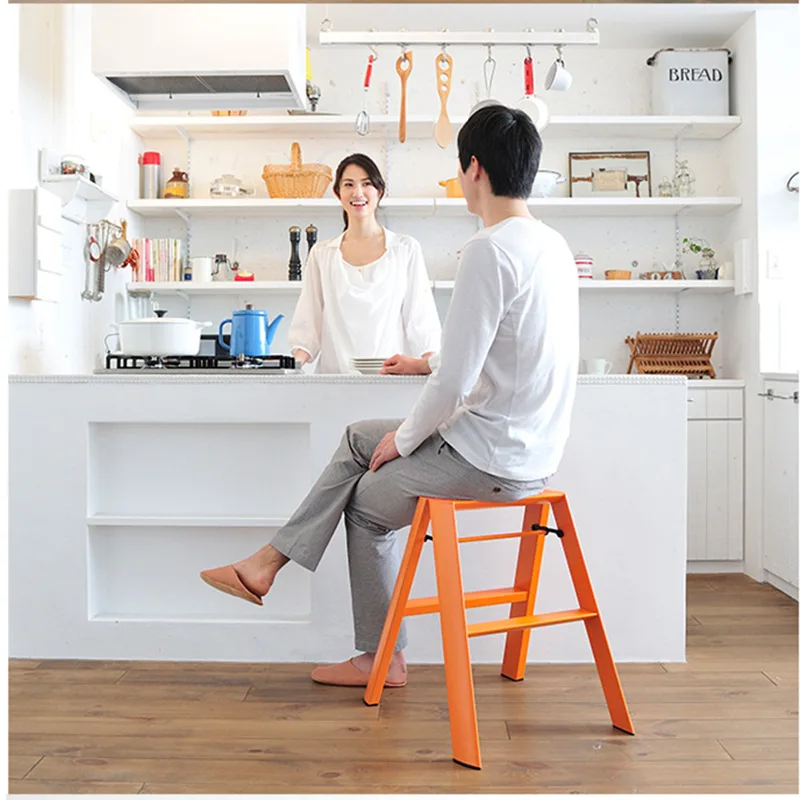 Aluminium Alloy Folding Ladder Stool Portable Multifunctional Step Stools Multilayer Anti-Slip Counter Chair Kitchen Furniture