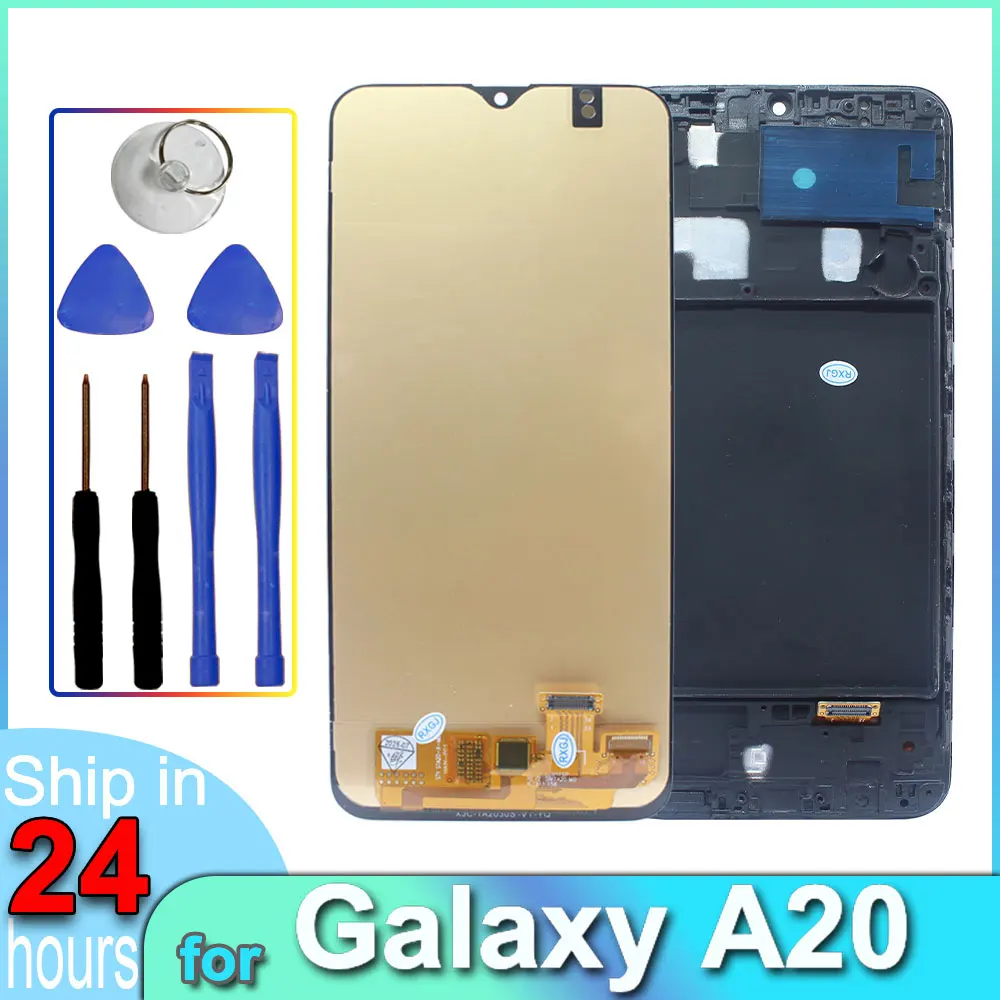 AMOLED ЖК-дисплей для Samsung Galaxy A20, сменный преобразователь сенсорного экрана в сборе для Samsung A20 A205 A205U A205F