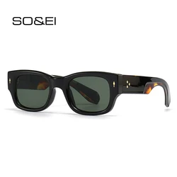 So & ei Retro quadratische Punk Männer Sonnenbrille Sonnenbrillen uv400 dunkelgrüne Linse Brillen Frauen Mode Metall nieten Sonnenbrille