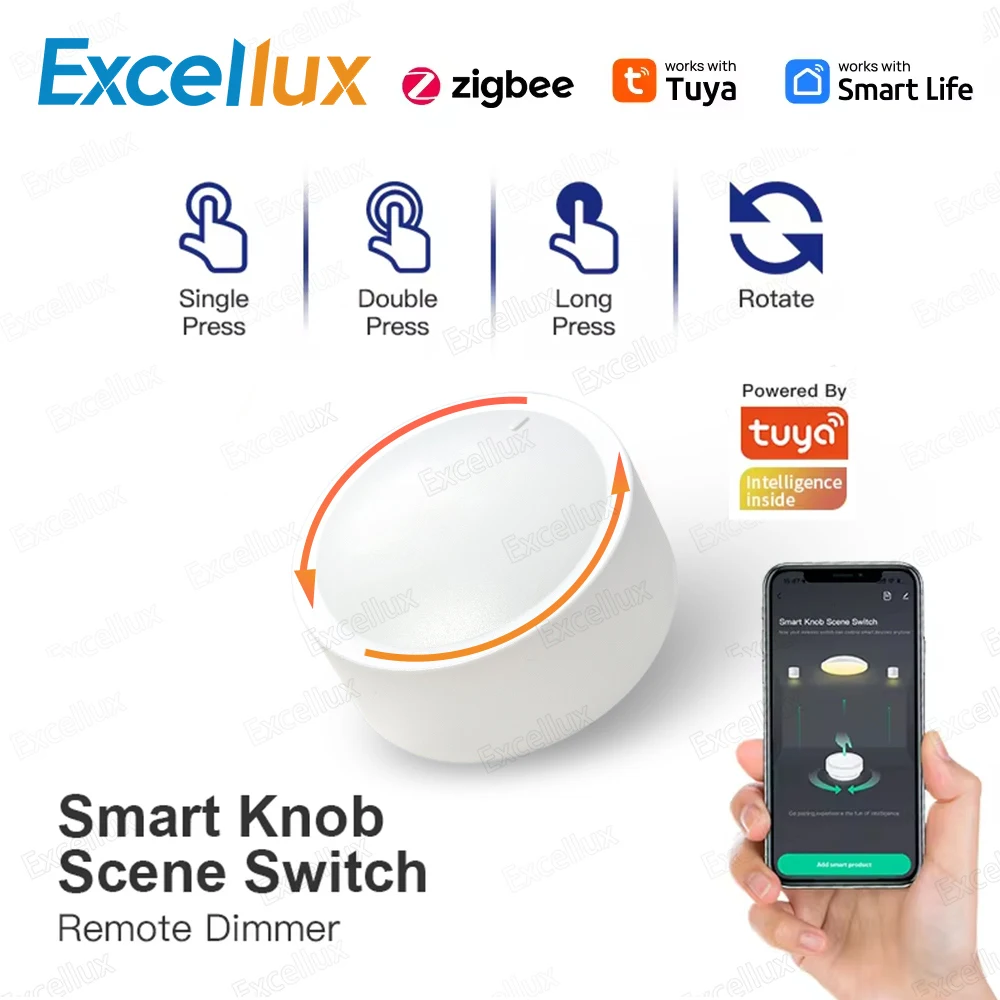 Tuya ZigBee Smart Knob Switch Wireless Scene Button Rotatable Dimmer Switch Zigbee Device Automation Scenario For Smart Life App