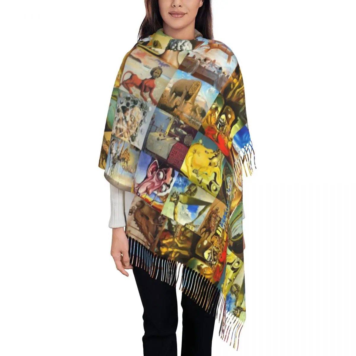 Salvador Dali Artwork Tassel Scarf Women Soft Painting Art Shawls Wraps Female Winter Scarves