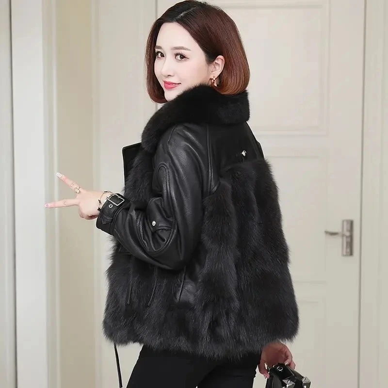 2025 겨울 신상 인조 퍼 코트, 모조 여우털 숏 시뮬레이션 레더 퍼 코트, 인조 양털 캐주얼 재킷