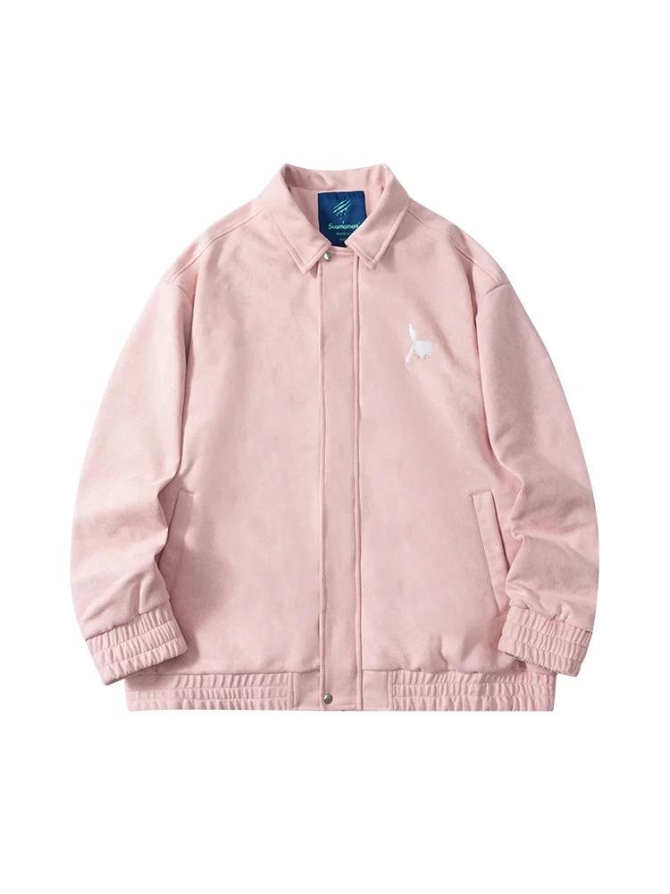 ملابس خارجية فضفاضة للرجال من Suamoment مطرزة من جلد الغزال الصناعي Jaet Street Sle ملابس خارجية فضفاضة للزوجين من ألياف البوليستر