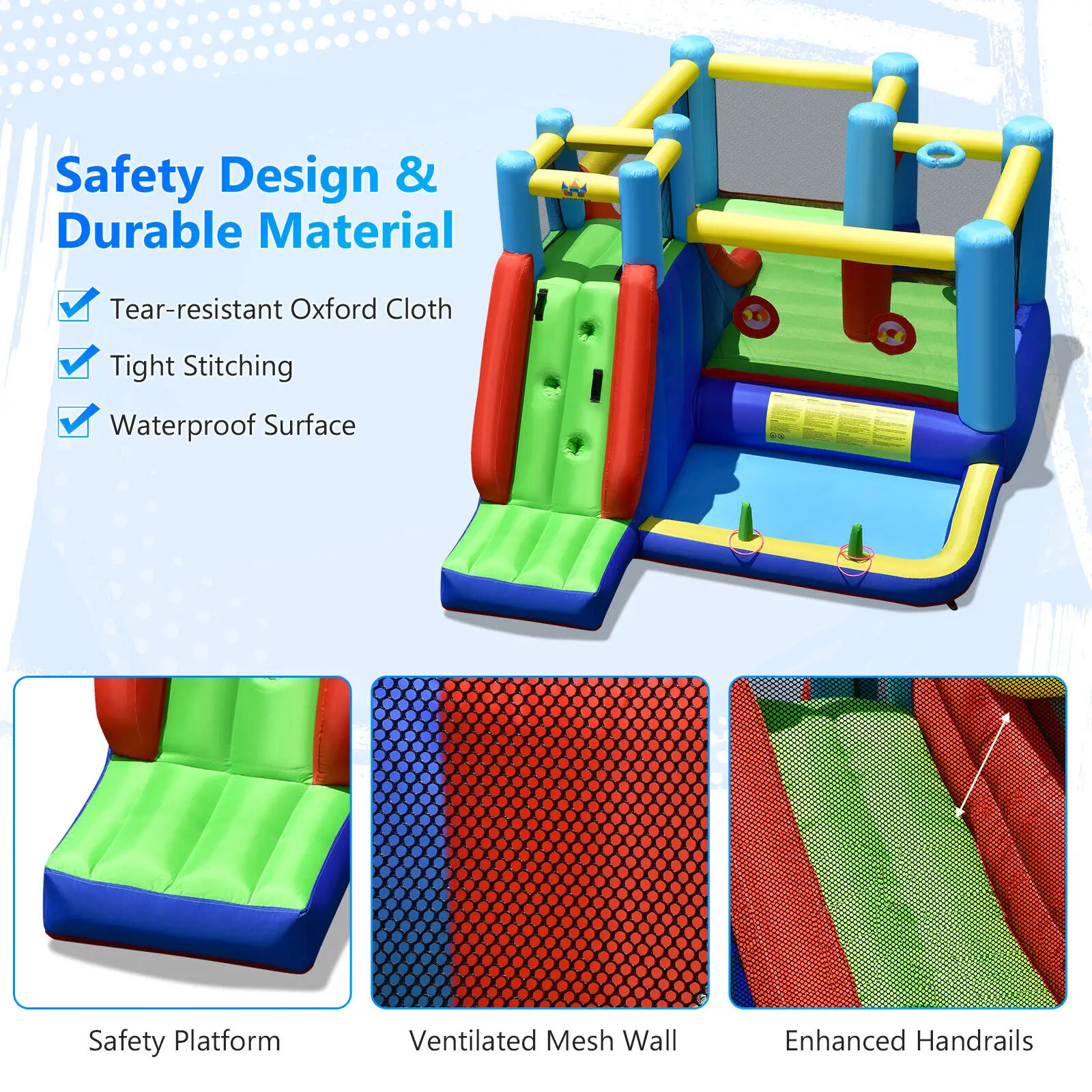 Costway Inflatable Bounce House 8-in-1 Kids Inflatable Slide Bouncer (With 735W Blower)