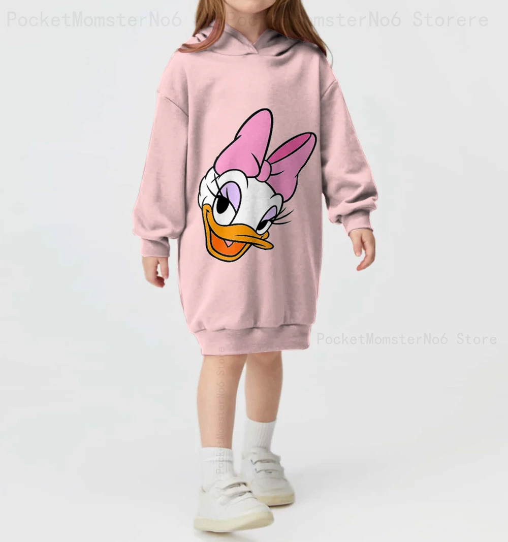 Disney Donald Duck print autumn and winter cute sweet hooded skirt new girls cartoon fashion casual sweater skirt