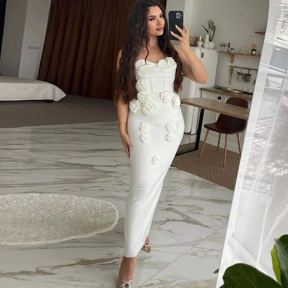 Saudi Hall Wedding Dresses Crepe Fabric Sheath/Column Wedding Party Dress Ivory Sweetheart 3D flowers 2026 Bride Gowns for Women
