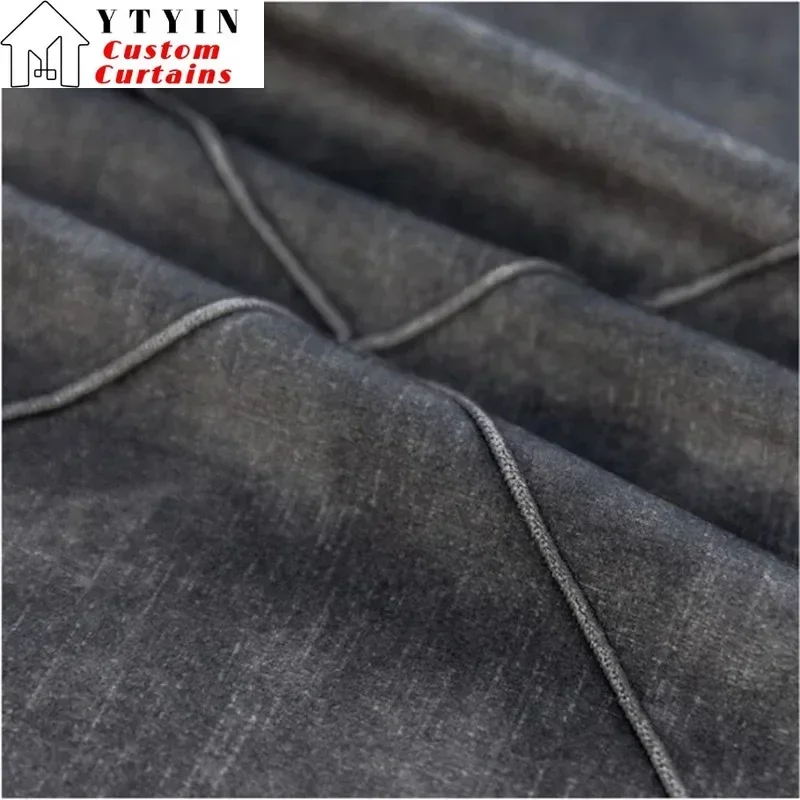 Retro Patchwork Luxury Curtains for Living Dining Room Bedroom Black Gray Blackout Partition Outside Curtain Fabric Custom Size