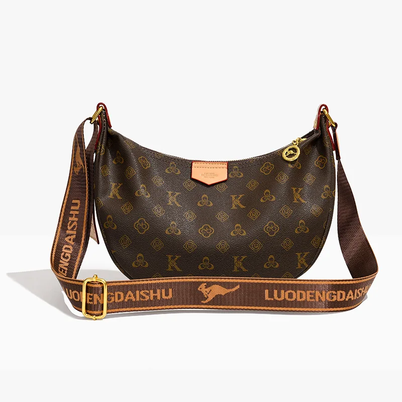 2025 nova bolsa de bolinho feminina retro impressão grande capacidade bolsa de ombro leve multi-bolso crossbody saco casual chique ​
