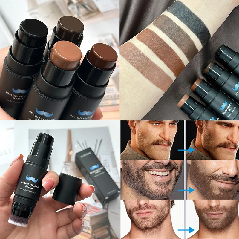 Beard Filling Stick with Brush,Waterproof Beard Pen,Instant Fill Sparse Beard Cover Beard Natural Beard Moustache & Hair Makeup