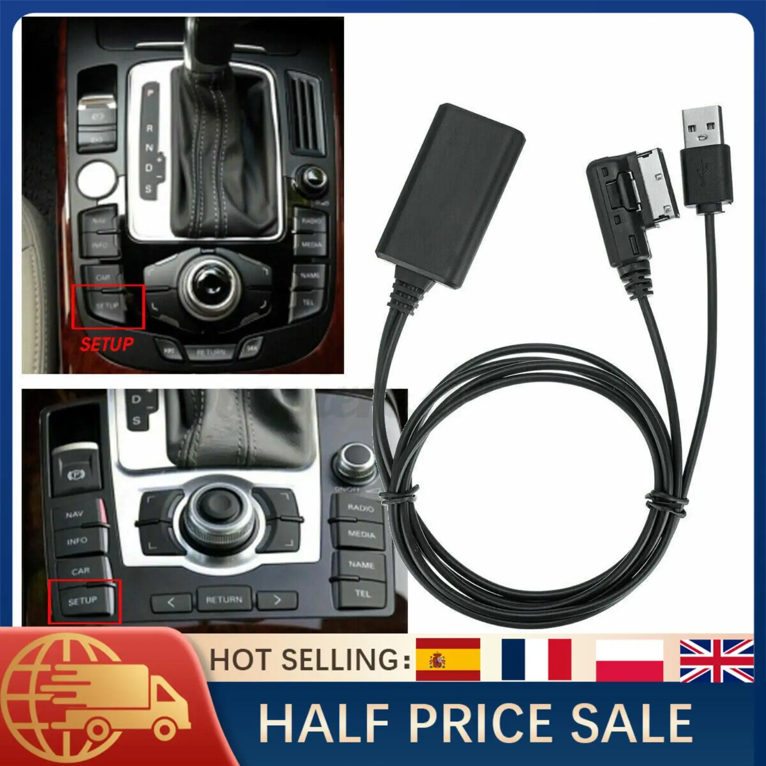 For Audi Q7 A5 A6 A8 A4 A5 8T Wireless Bluetooth Music Interface AUX Audio Adapter Cable AMI MMi 2G Car Audio Streaming 75cm