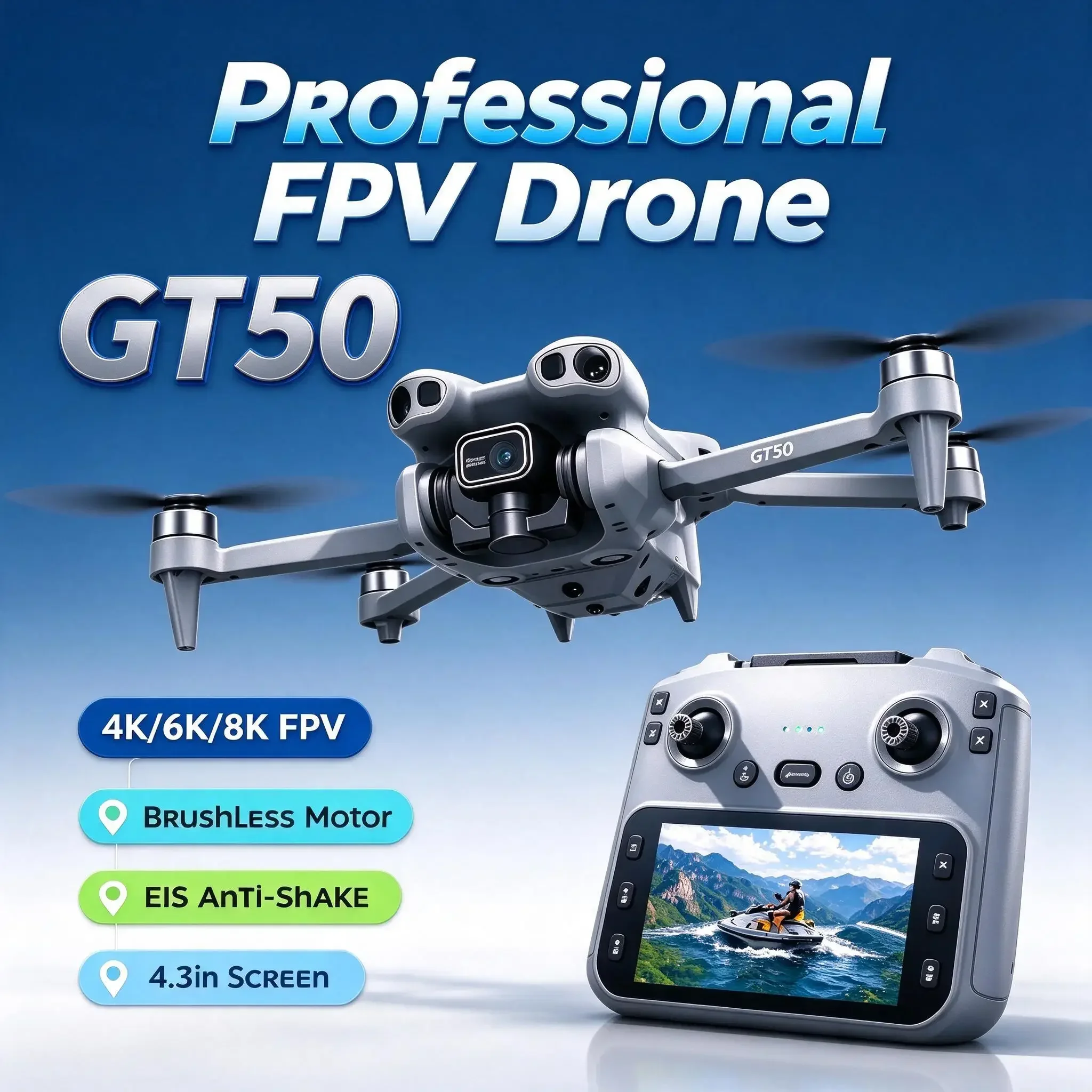 Durable Brushless Motor 4K 6K 8K FPV Drone with Dual HD Camera 4 3 Screen EIS Anti Shake 2 4GHz RC Quadcopter for Beginners