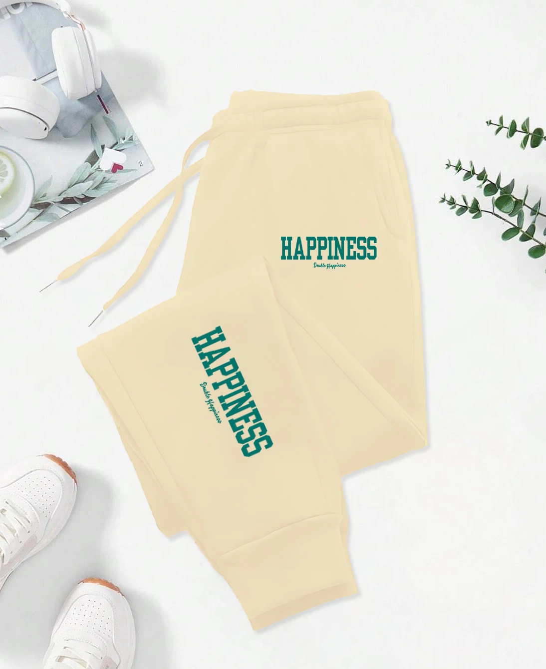 Happiness Letter Graphic Print Pattern Pants Woman Autumn Fashion Joggers Comfortable Warm Pants Unisex Fashion Jogging Pant