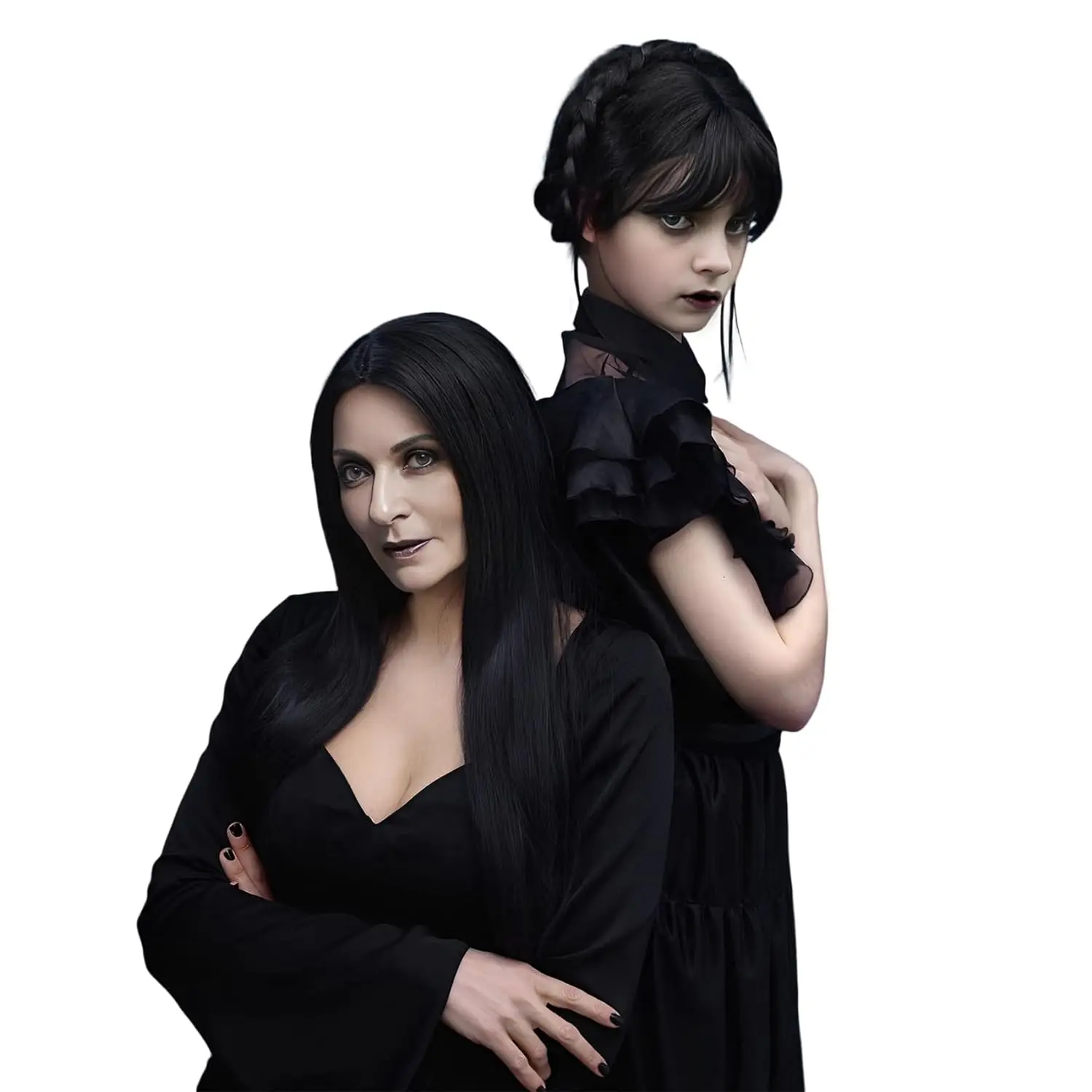 Synthetische Perücken Lange Schwarze Perücke für Morticia Addams Kostüm, Cher Kostüm Halloween Perücke für 70er Jahre Party Hexenkostüm Perücke für Frauen – Detail 3