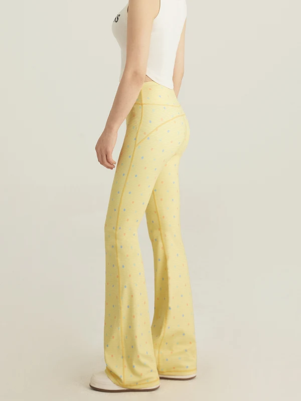 ハイウエスト水玉プリントカジュアルパンツヨガパンツ女性のフレアパンツ COFEIPARD レディース快適な通気性ファイオン