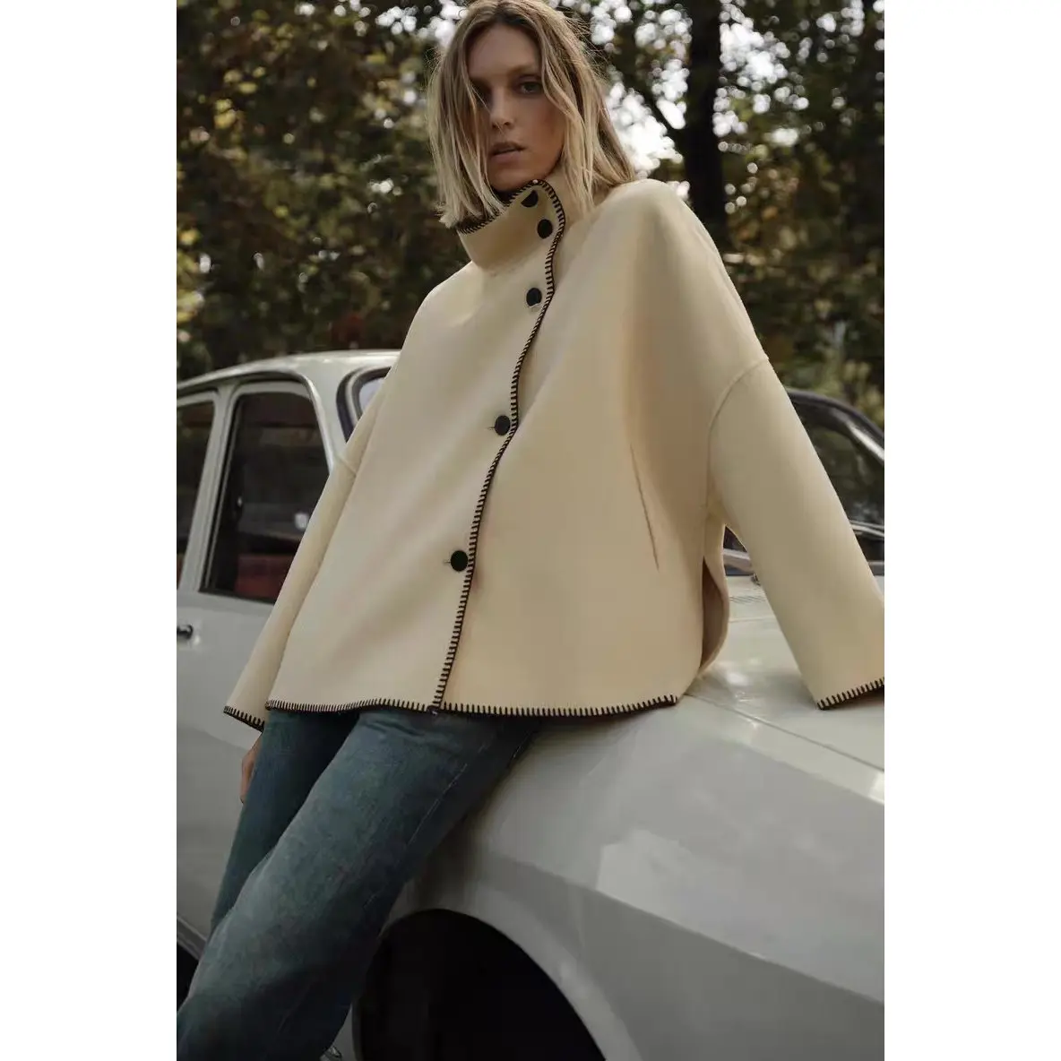 

s Lazy Sle Long Sve High Collar Outerwear Age Reduction Slimming Straight Cut Polyester Women's Coat Warmth Assu...