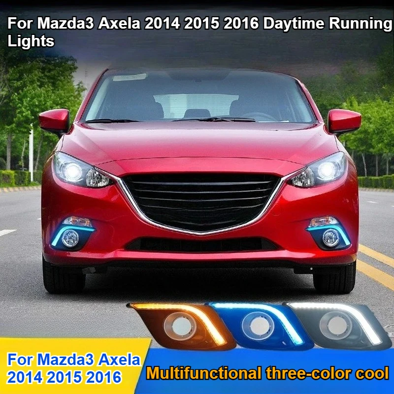 2Pcs Car Led Daytime Running Light Front Fog Lamp DRL Yellow Dynamic Turn Signal Night Blue For Mazda 3 Axela 2014 2015 2016