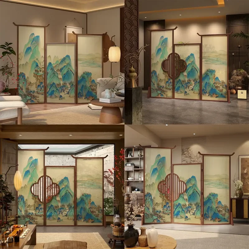 Solid Wood Room Divider Chinese Song Style Entryway Screen Feng Shui Partition for Living Room Landscape Decor