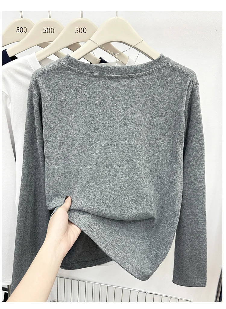 Neues Langarm-Vielseitigkeits-T-Shirt für Damen, Frühling Herbst 2026, O-Ausschnitt, Einfarbig, Basis-Layer-Oberteil, Damenkleidung, Y2k T-Shirt – Detail 22