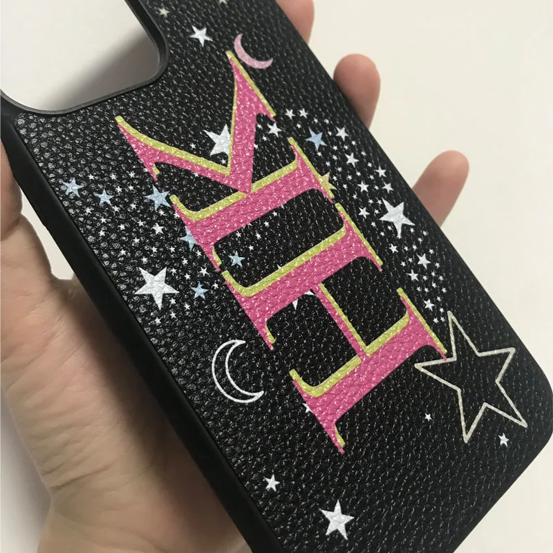 Personalised Initial Letters Luxury PU Leather Case for iphone 14 13 Pro Max 12 11 Pro Max XS XR 7 8 Plus SE Covers Moon & Stars