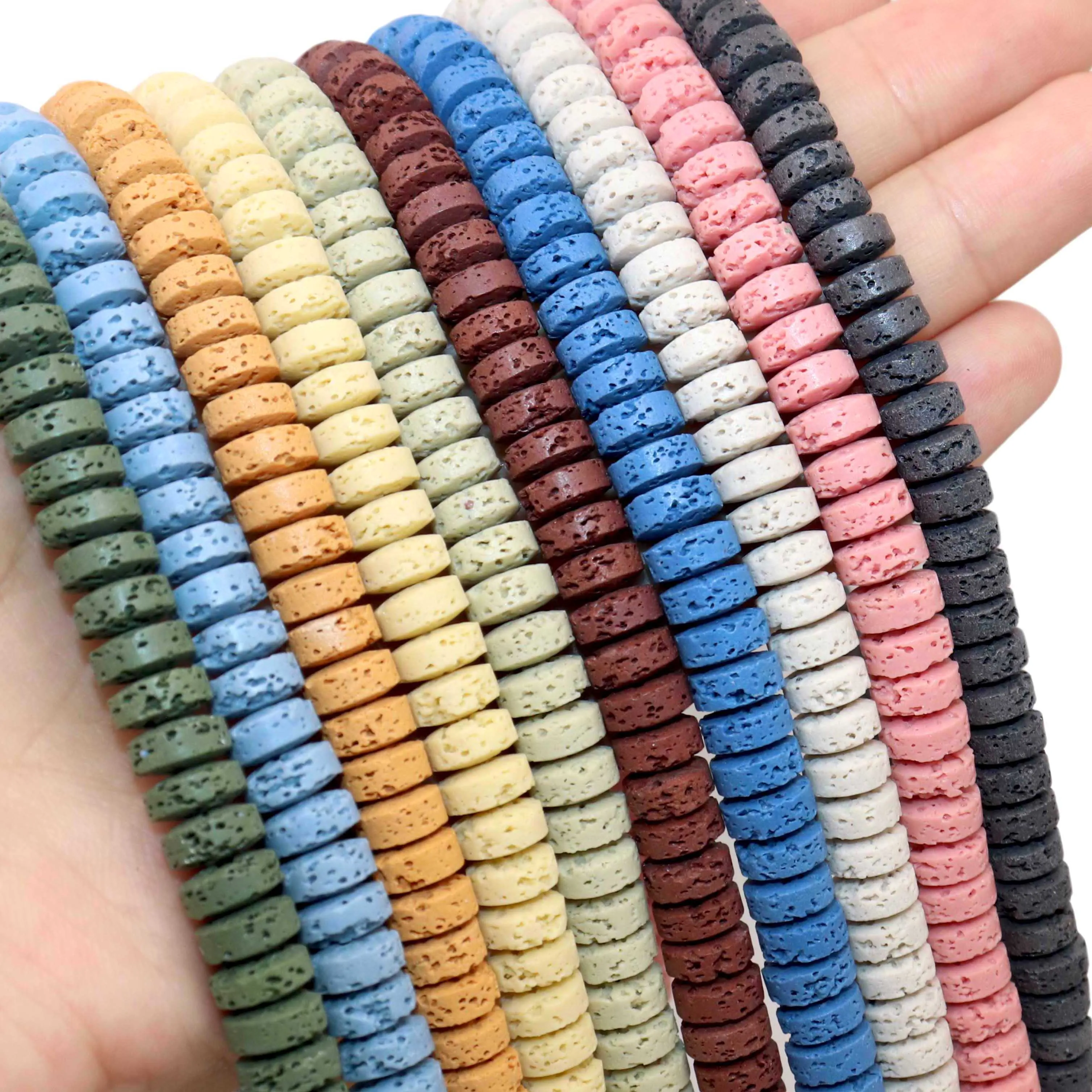 4X8MM Natural Colorful Lava Volcanic Rock Stone Spacer Loose Flat Beads For Jewelry Making Diy Bracelets Necklace Accessories