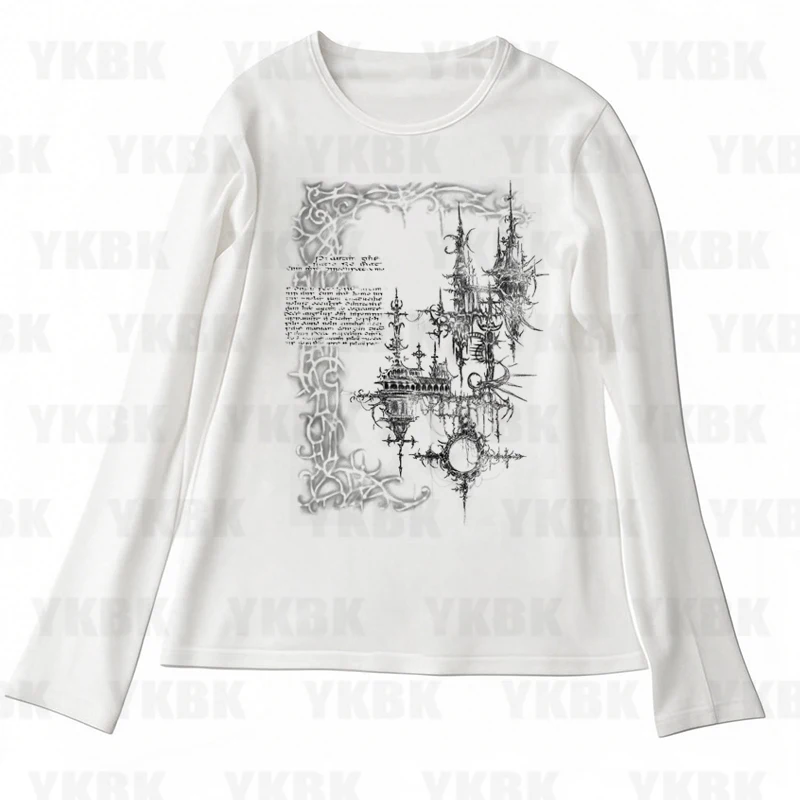 

Уличная одежда в стиле Харадзюку для женщин и девочек в стиле панк, свободные милые футболки с длинными рукавами и круглым вырезом, модные повседневные футболки с принтом аниме Y2k, эстетические винтажные футболки