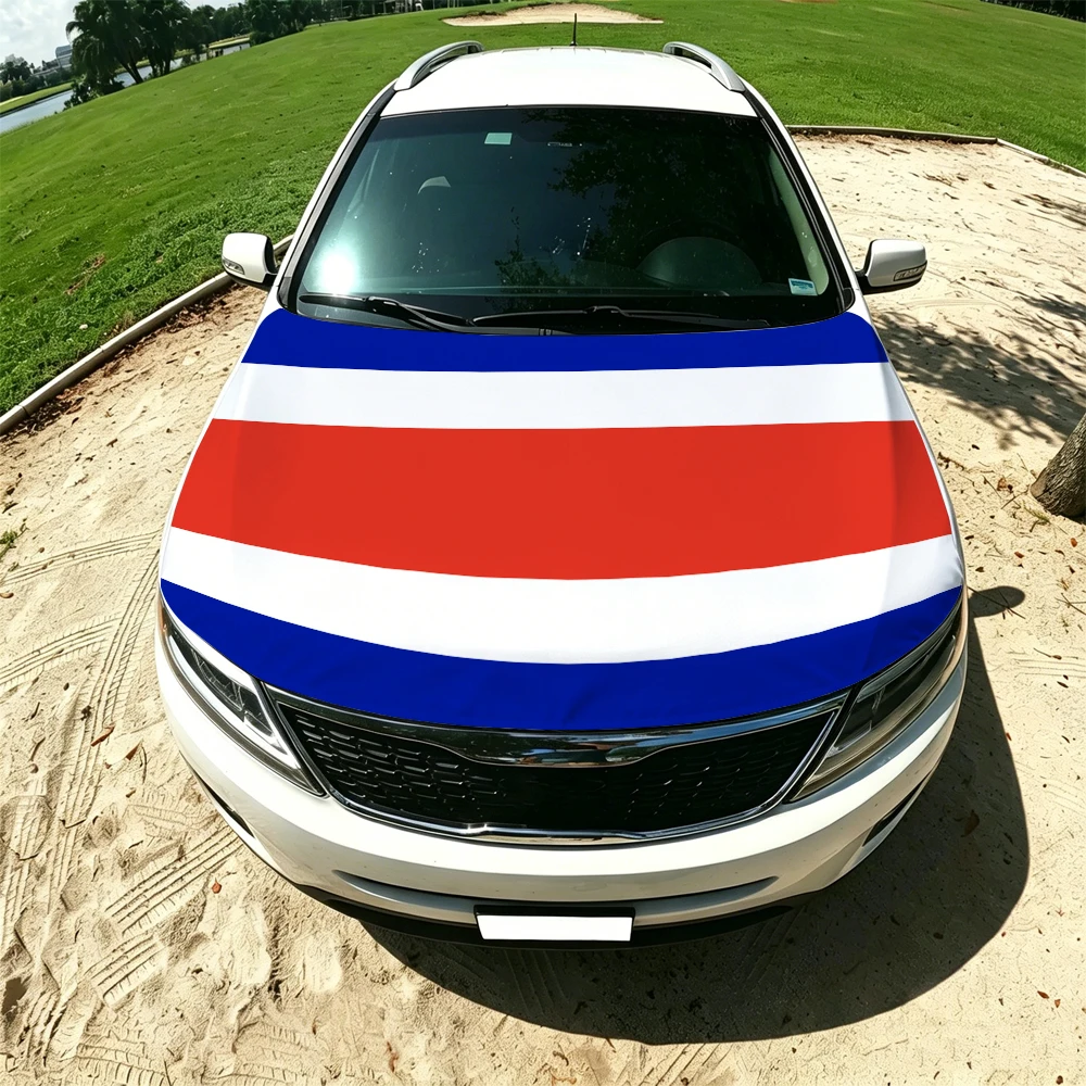 130x160cm Costa Rica Car Hood Cover Flag, Elastic Windproof Patriotic Bonnet Banner Cheer for the competition