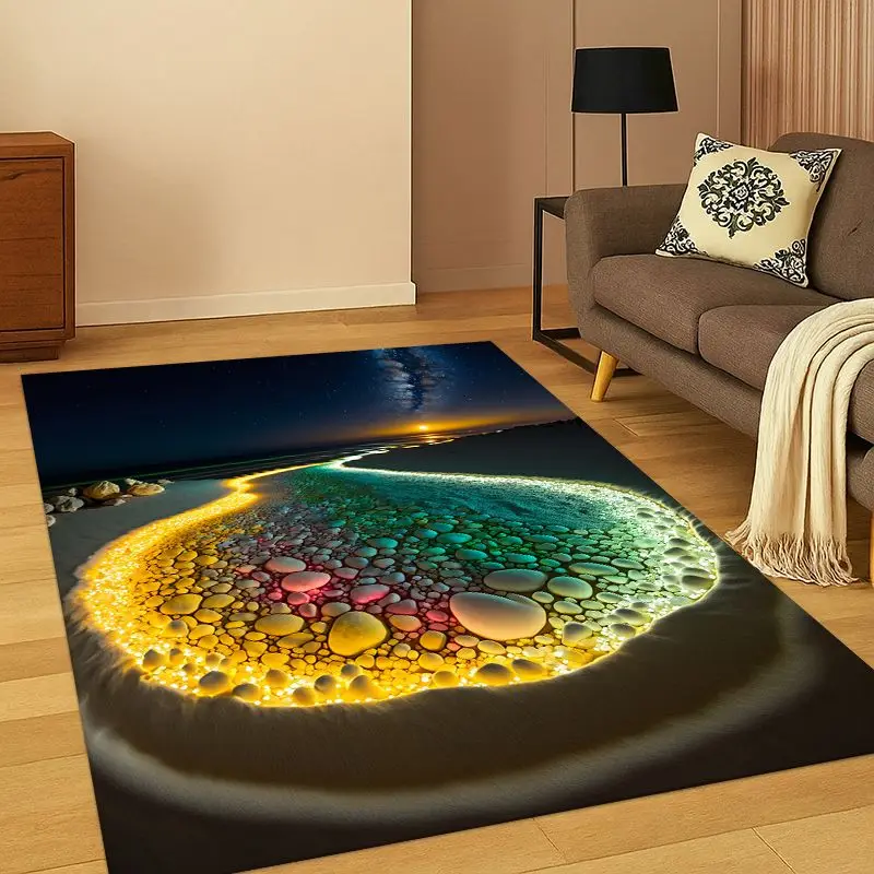 Colorful Pebble rainbow Cobblestone Stone Carpet Rug for Bedroom Living Room Sofa Playroom Doormat Home Decor,Area Rug Non-slip