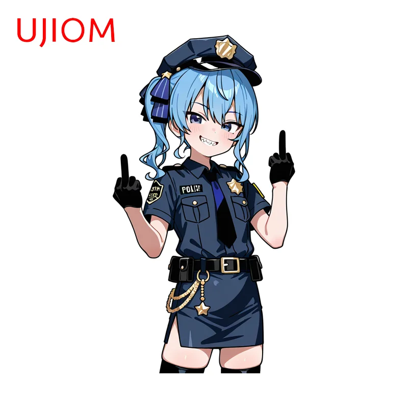UJIOM Hoshimachi Suisei Shark Teeth Wall Sticker Police Uniform Playful Behavior Decal Suitable for Bedroom Cupboard Decoration