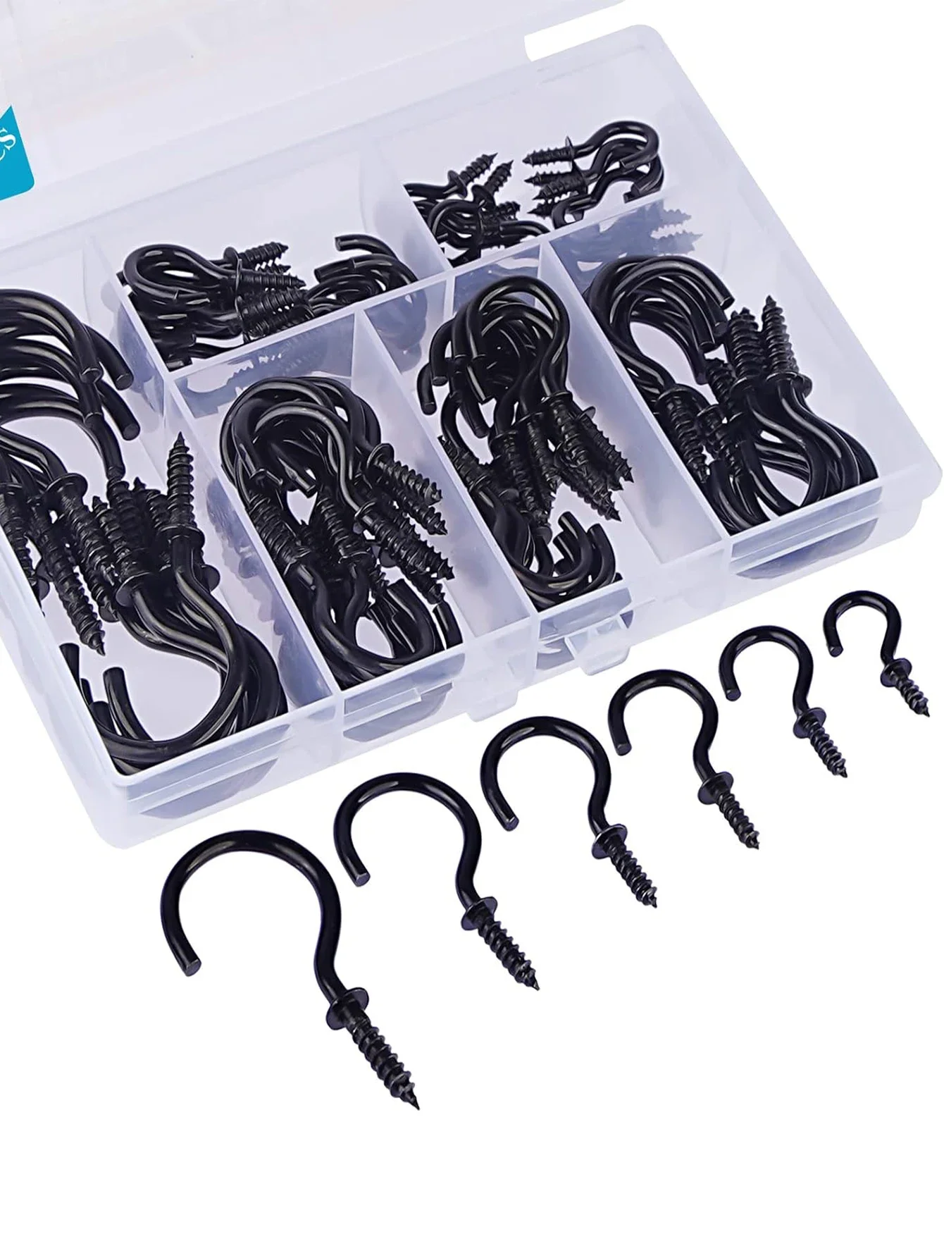 75pcs/set Screw Hooks for Flower Pots and Cup Kit Black Ceiling Hooks in 6 Sizes for Hanging Lights Indoor and Outdoor