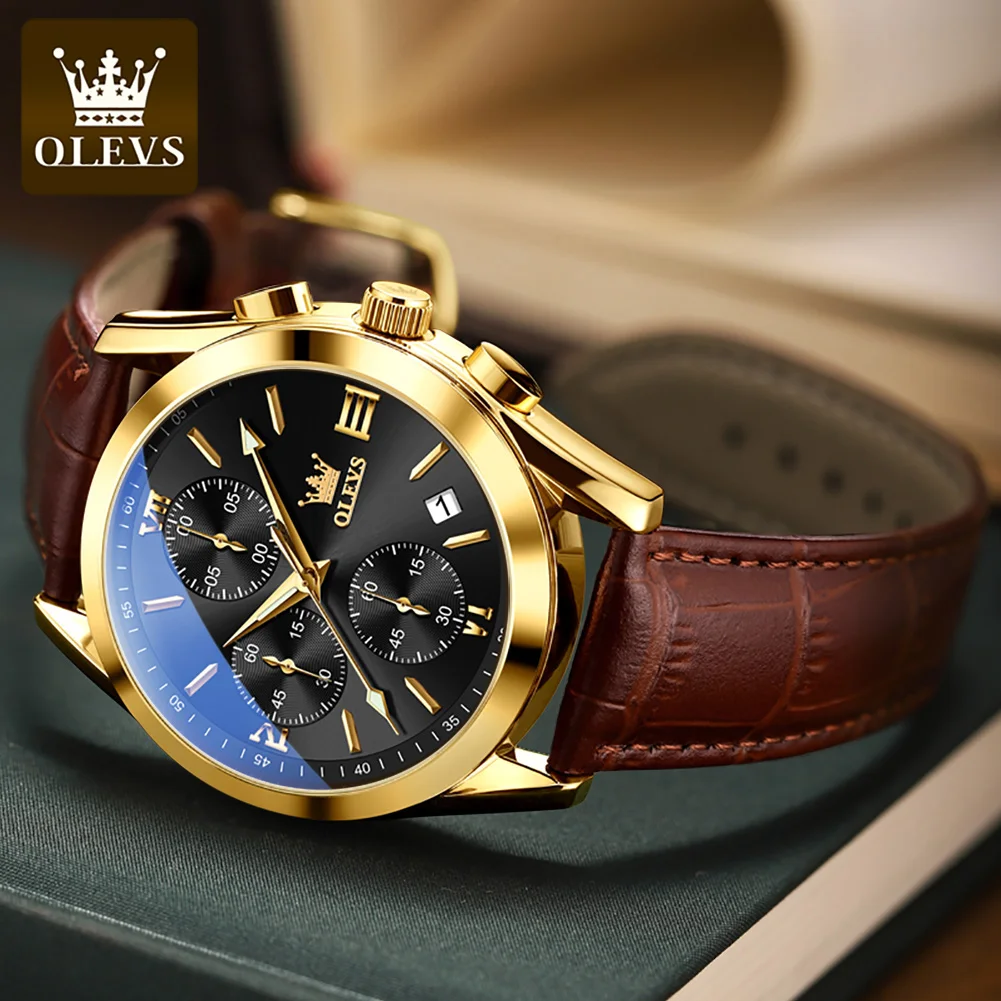 OLEVS 2872 Quartz Men\'s Watch Original Business Sports Waterproof Luminous Chronograph Watch Luxury Brand Leather Men\'s Watch