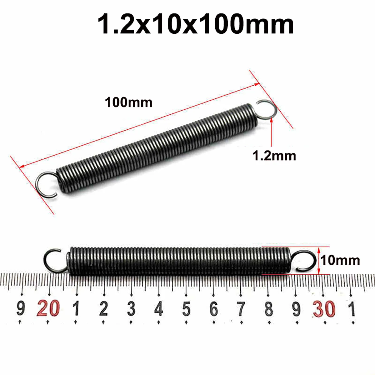 10 stuks Trekveren Draad Diameter 1.2mm OD 10mm Lengte 30/40/50/60/100/120-280mm Expansieveer Haak-eind Verenstaal