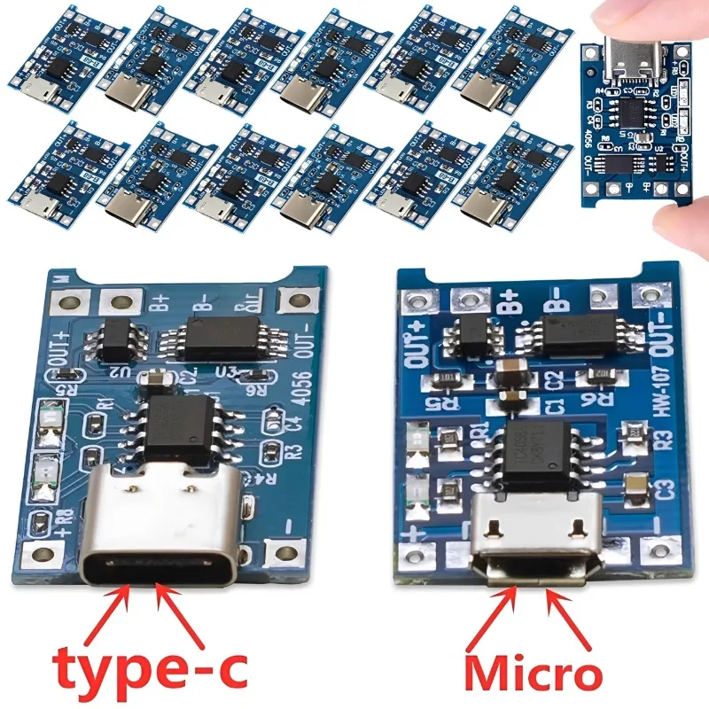 1-10PCS 5V 1A Micro/Type-c/Mini 18650 TP4056 Lithium Battery Charger Module Charging Board with Protection Dual Functions Li-ion