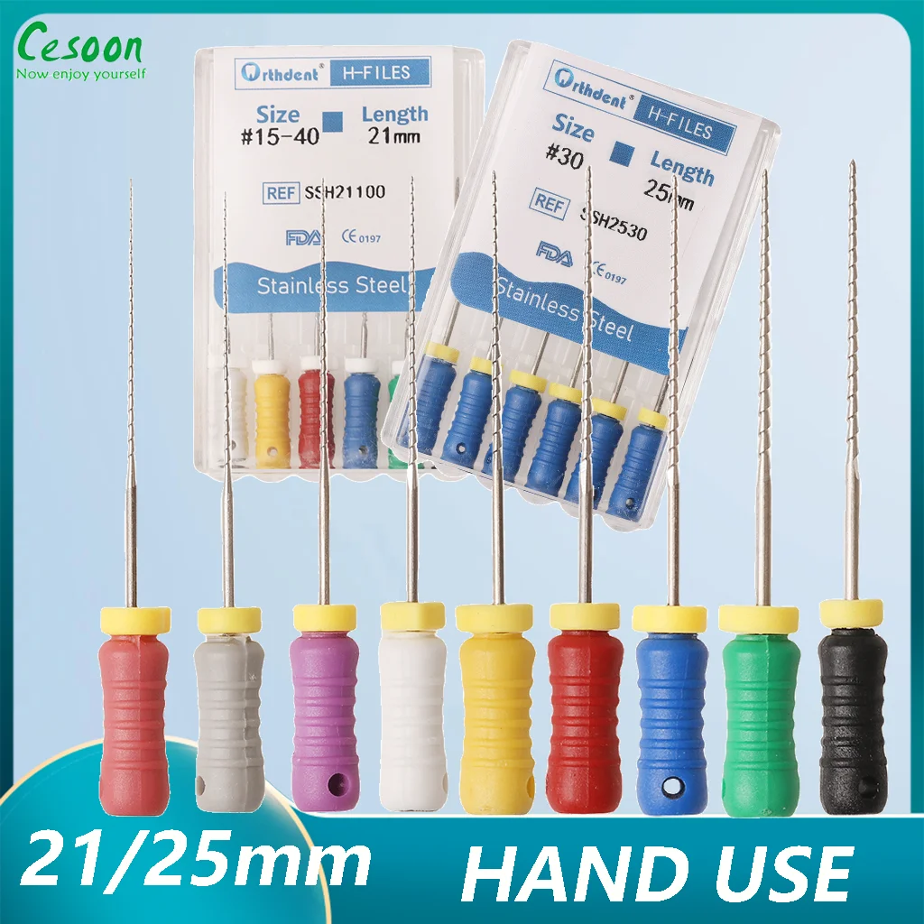 Dental H-Files Endo Root Cannal File Stainless Steel Hand Use 21mm 25mm Endodontic Treatment Drills Odontologia Tools 6Pcs/ Pack