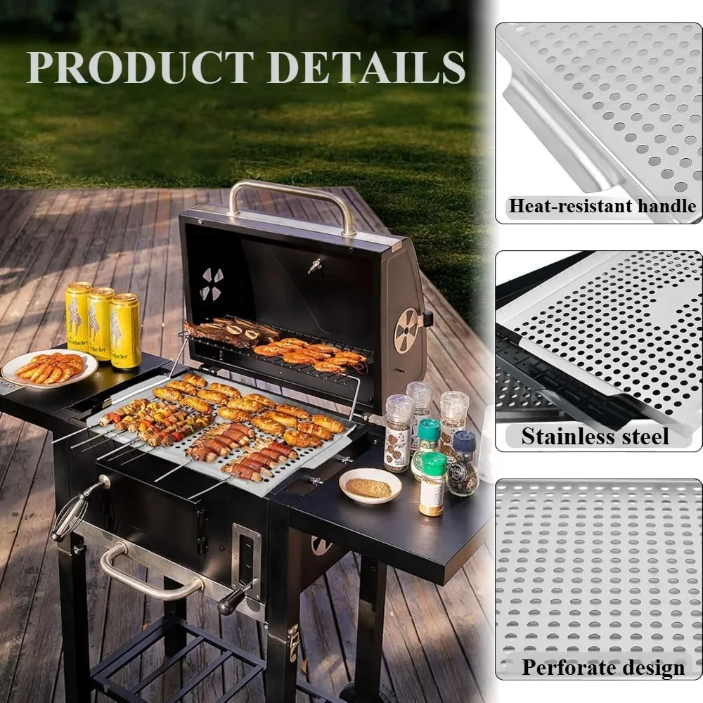 1pc Stainless Steel BBQ Tray Rectangular Baking Pan for Vegetables Meat with Convex Groove Design Great Gift for Grilling Lovers