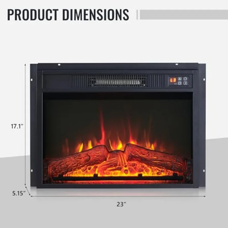 23 Electric Fireplace Insert with Remote Control 3 Flame Settings Heater Functionality Low Noise Operation 6-Hour Timer Overhea
