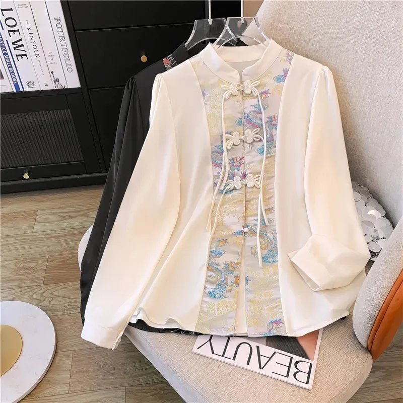 

Women's New Button Printed Shirt Women's New Retro Casual Joker Round Neck Shirt Comfortable Temperament Fashion Top Spring
