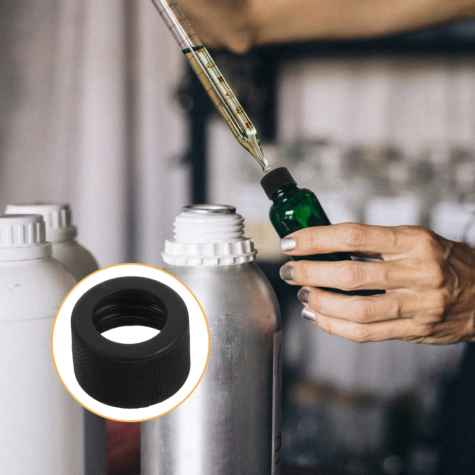 

100 pcs Aromatherapy Bottle Cap Black 28Mm Threaded Pp Anti-Slip For Essential Oil Perfume Diffuser Bottles Refillable Squeeze