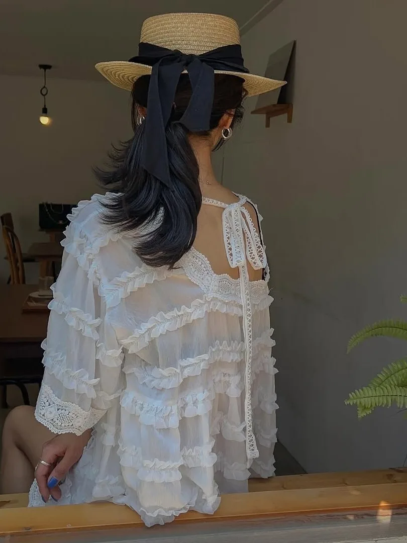 

Новый летний Sle с белой кружевной отделкой ort Sve Свободный дизайн Fairy Doll irt Женский модный повседневный топ премиум-класса