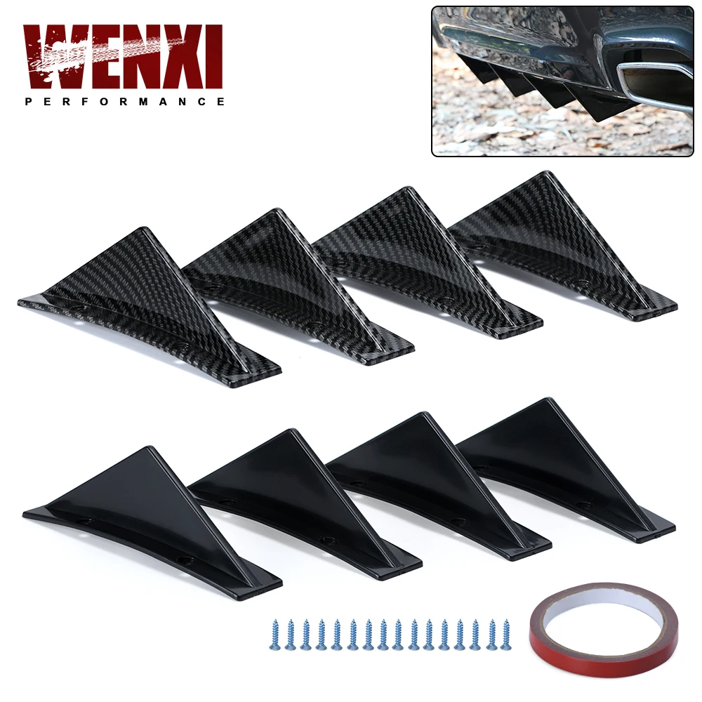 New Fashion Carbon Fiber Curved Car Rear Bumper Addon Lip Diffuser Shark Fin Universal Spoiler Car-Styling Car Accessories 4Pcs