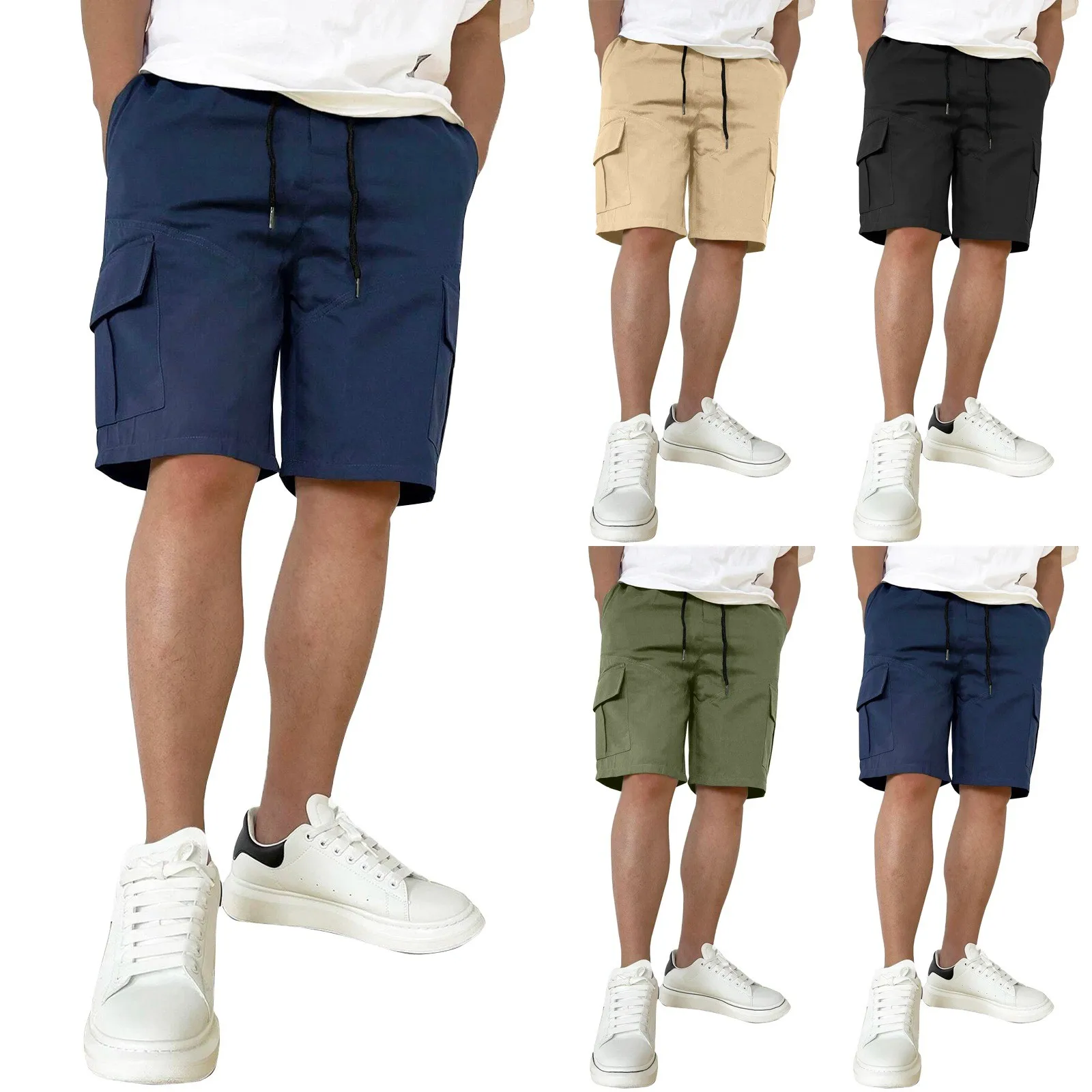 Monos de Color sólido para hombre, pantalones cortos deportivos informales con cordón para hombre, monos transpirables para hombre, pantalones cortos Bermudas Masculina para hombre