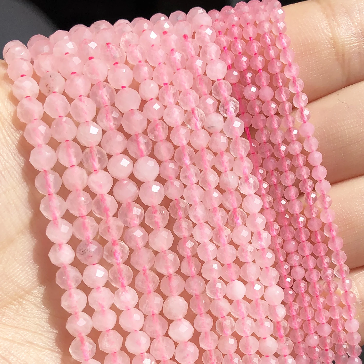 Natural Rose Quartz Beads Tiny Beads Faceted 2/3/4mm Round Loose Beads For Jewelry Making DIY Slim Bracelet Women Gifts