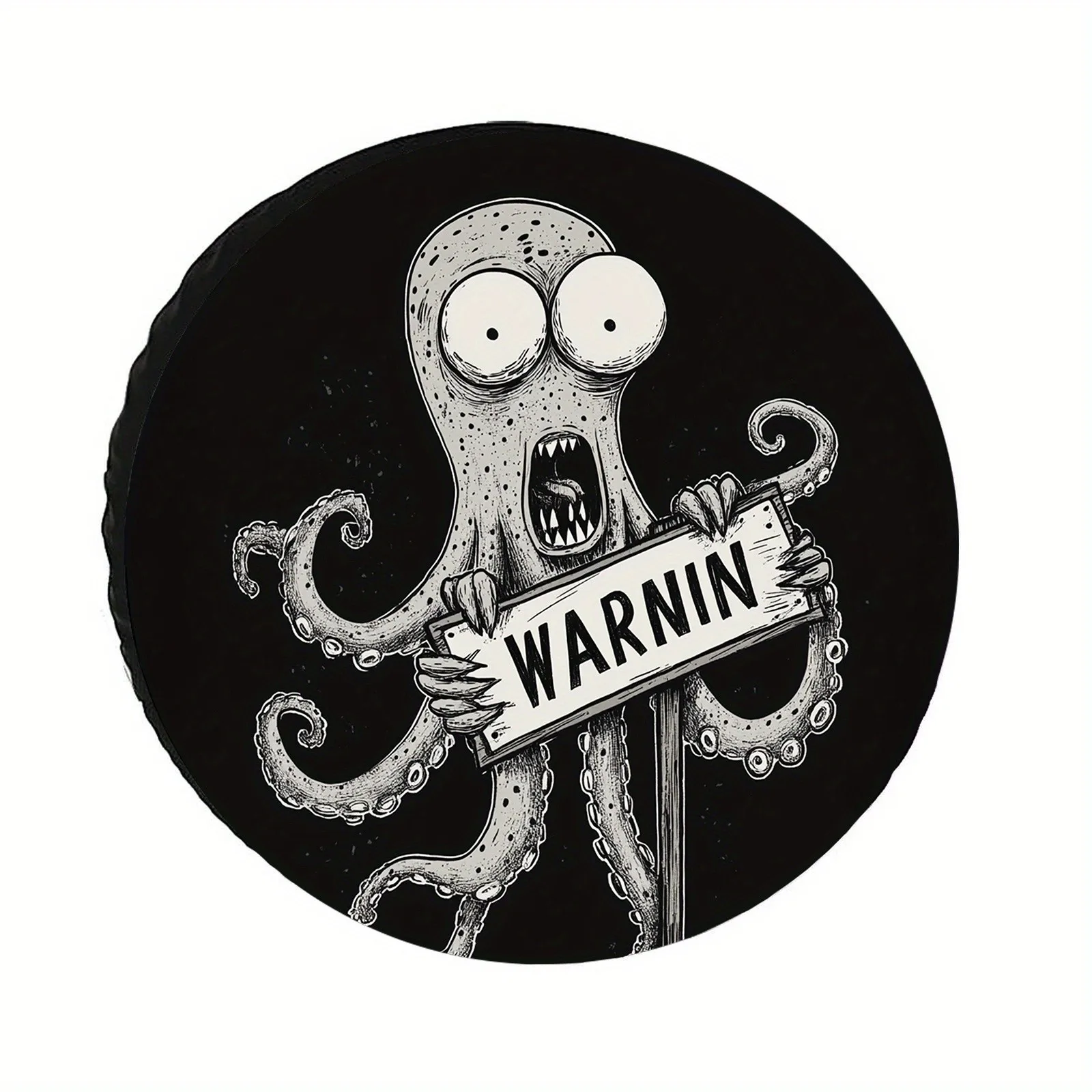 Quirky Octopus Warning Spare Tire Cover Durable Polyester Tire Protector Fits Most Vehicles